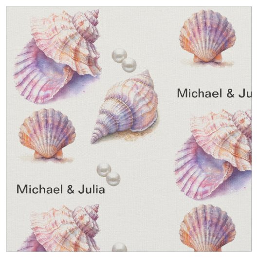 Elegant Beach Wedding Seashells Pearls Nautical Stoff (Nahaufnahme)