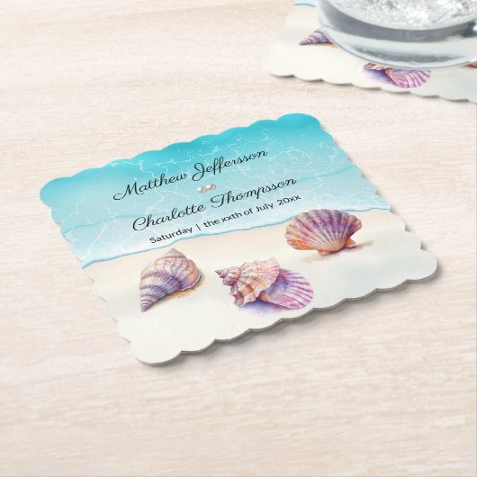 Elegant Beach Wedding Seashells Pearls Nautical Untersetzer (angewinkelt)