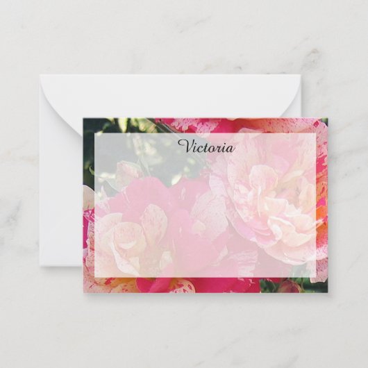 Elegant bearbeitbare, rosafarbene Rose mit Streife Mitteilungskarte (Vorderseite)