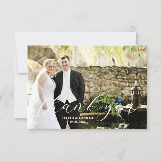Elegant Beatrice Script Foto Wedding Dankeskarte (Vorderseite)