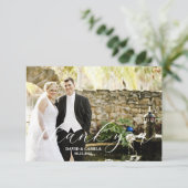 Elegant Beatrice Script Foto Wedding Dankeskarte (Stehend Vorderseite)