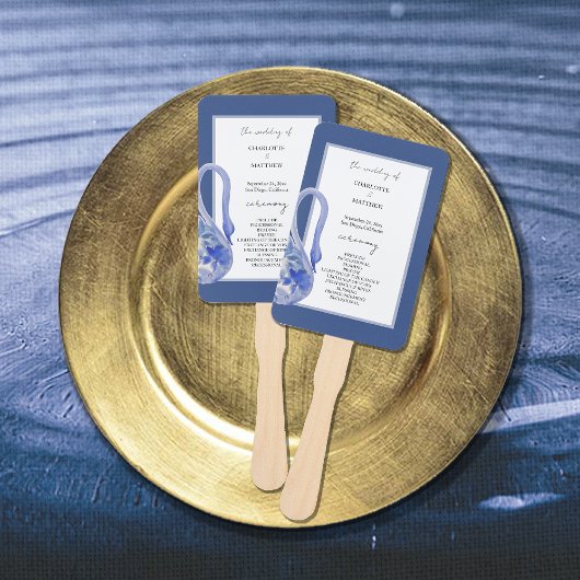 Elegant Beautiful Blue Boho Swan Watercolor Fächer