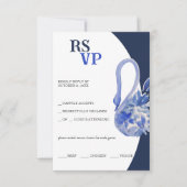 Elegant Beautiful Blue Boho Swan Watercolor RSVP Karte (Vorderseite)