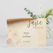 Elegant Beautiful Boho Peach Blush Bloral Wedding Save The Date (Stehend Vorderseite)