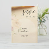 Elegant Beautiful Boho Peach Blush Bloral Wedding Save The Date (Stehend Vorderseite)