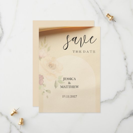 Elegant Beautiful Boho Peach Blush Bloral Wedding Save The Date (Vorderseite/Rückseite Beispiel)