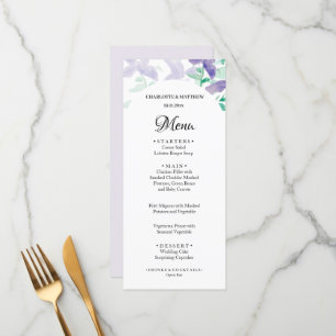 Elegant Beautiful Lilac Boho Floral Watercolor Menükarte