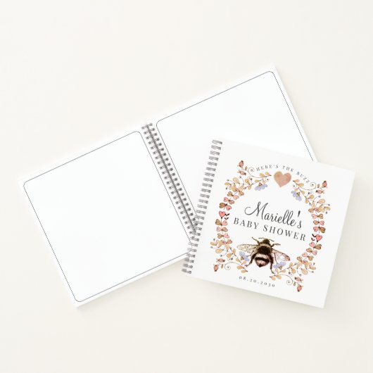 Elegant Bee Floral Heart Baby Shower Guest Notizblock (Innenseite)