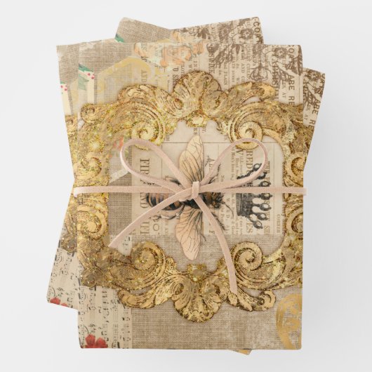 Elegant Bee Vintag Ephemera Geschenkpapier Set (Beispiel)