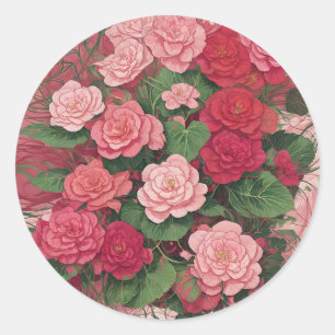 Elegant Begonia Abstrakt rosa und rot Runder Aufkleber