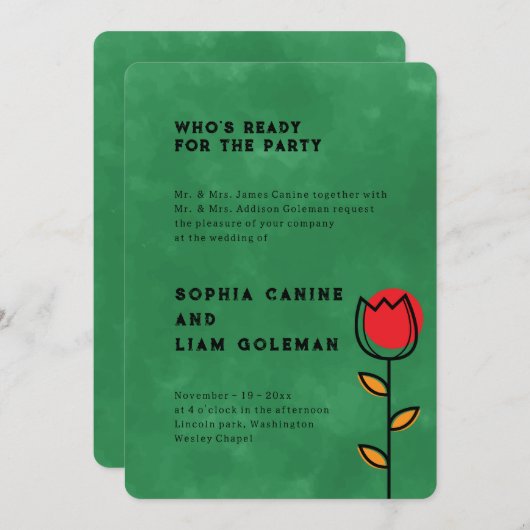 Elegant Beiden Namen der Eltern | Grüne Blumenhoch Einladung (Vorne/Hinten)