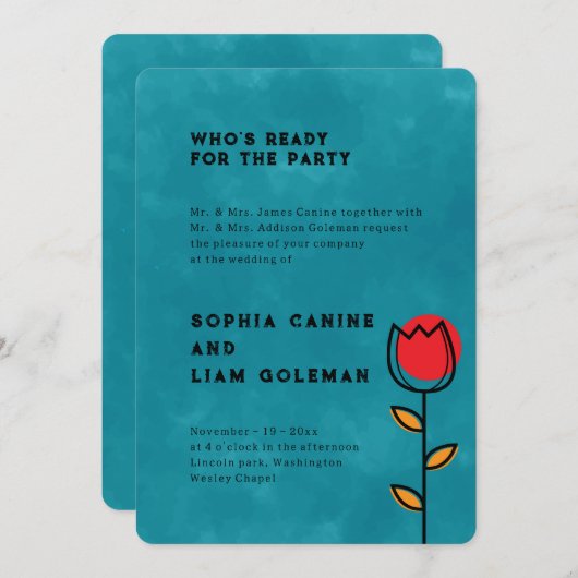 Elegant Beiden Namen der Eltern | Pacific Blue Wed Einladung (Vorne/Hinten)