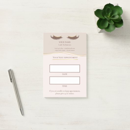 Elegant beige and gold Lash appointment Post-it Klebezettel (Büro)
