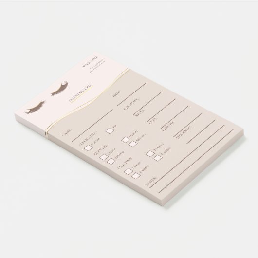 Elegant beige and gold Lash Client  Post-it® Notes Post-it Klebezettel (angewinkelt)