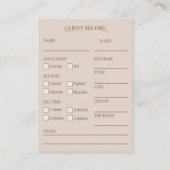 Elegant Beige and gold Lash Client Record Form Visitenkarte (Rückseite)