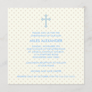 Elegant Beige Blue Cross Boys Christening Einladung