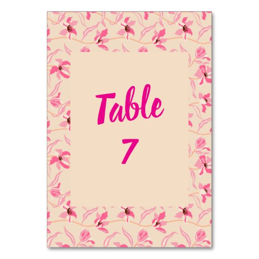 Elegant Beige & Blush Pink Floral Wedding Tischnummer (Vorderseite)