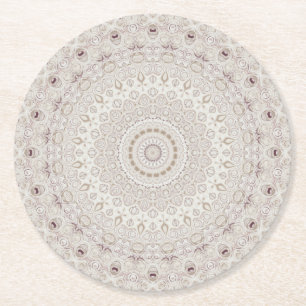 Elegant Beige Boho Medallion Design Runder Pappuntersetzer