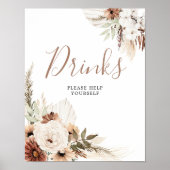 Elegant Beige Boho Pampas Grass Drinks Unterschrei Poster (Vorne)