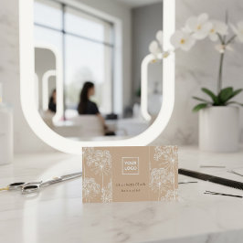Elegant Beige Botanical Hair Stylist  Visitenkarte