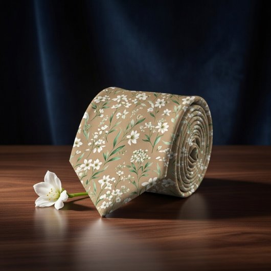 Elegant Beige Botanical Krawatte