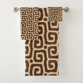 Elegant Beige &Brown Abstract Pattern Custom Name Badhandtuch Set