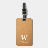 Elegant Beige Brown Leather Texture Monogramm Gepäckanhänger (Vorderseite vertikal)