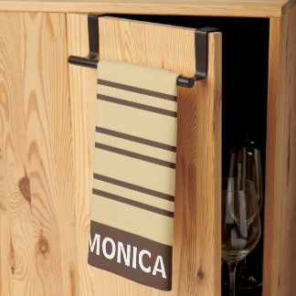Elegant Beige &Brown Stripes Pattern Custom Name Geschirrtuch