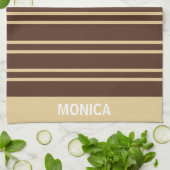 Elegant Beige &Brown Stripes Pattern Custom Name Geschirrtuch (Gefaltet)