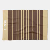 Elegant Beige &Brown Stripes Pattern Custom Name Geschirrtuch (Horizontal)