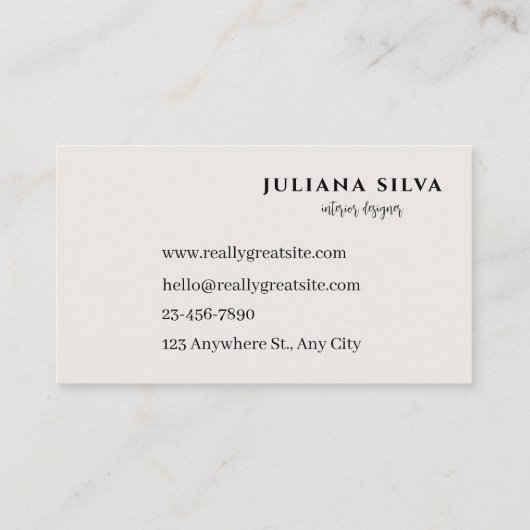 Elegant Beige Business Card Visitenkarte (Rückseite)