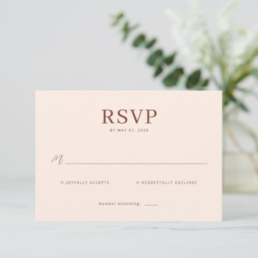 Elegant Beige Calligraphy RSVP (Stehend Vorderseite)