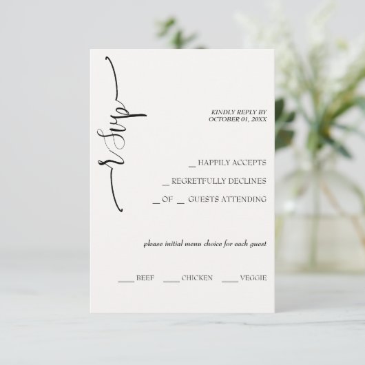 Elegant Beige Calligraphy RSVP Karte (Stehend Vorderseite)