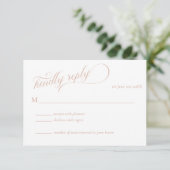 Elegant Beige Calligraphy Wedding RSVP Karte (Stehend Vorderseite)