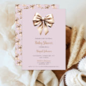 Elegant Beige Coquette Bow Baby Shower Einladung