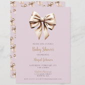 Elegant Beige Coquette Bow Baby Shower Einladung