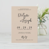 Elegant Beige Cream Minimalist Boho Photo Wedding Einladung (Stehend Vorderseite)