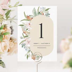 Elegant Beige, Earthy Blooms Wedding Tischnummer