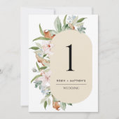 Elegant Beige, Earthy Blooms Wedding Tischnummer (Vorderseite)