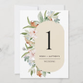 Elegant Beige, Earthy Blooms Wedding Tischnummer (Rückseite)