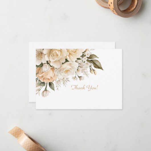 Elegant Beige Floral Bouquet Flat Mitteilungskarte (Vorderseite/Rückseite Beispiel)