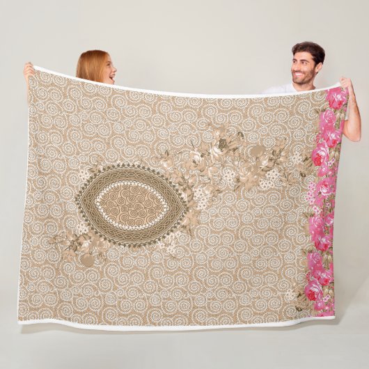 Elegant Beige Floral Medallion Fleece Blanket (Beispiel)