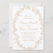 Elegant Beige Floral Roses Fine Line Art Wedding Einladung (Vorderseite)