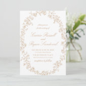 Elegant Beige Floral Roses Fine Line Art Wedding Einladung (Stehend Vorderseite)