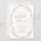 Elegant Beige Floral Roses Line Art Bridal Shower Einladung (Vorderseite)
