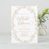 Elegant Beige Floral Roses Line Art Bridal Shower Einladung (Stehend Vorderseite)