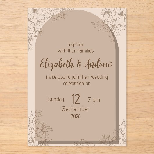 Elegant Beige Floral Wedding Invitation Acryleinladungen (Vorderseite)