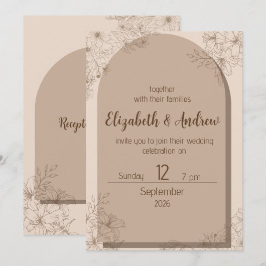 Elegant Beige Floral Wedding Invitation Einladung (Vorne/Hinten)