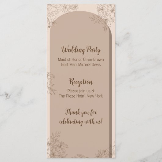 Elegant Beige Floral Wedding Programm (Rückseite)