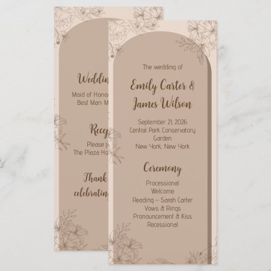 Elegant Beige Floral Wedding Programm (Vorne/Hinten)